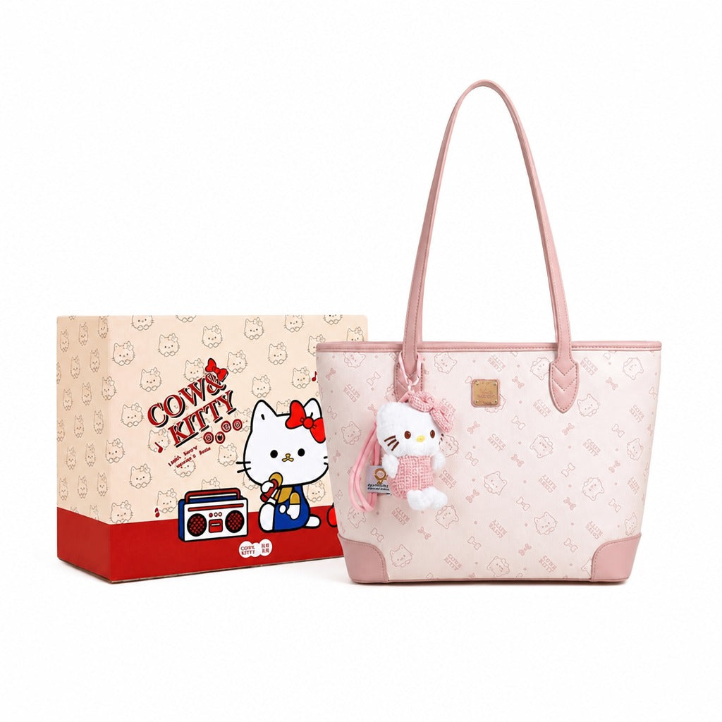 Cow & Kitty Pink Tote Bag — Pink white studio