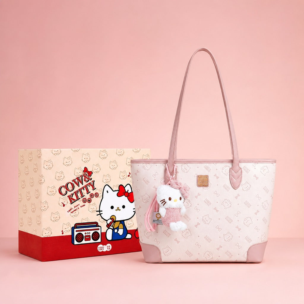 Cow & Kitty Pink Tote Bag — Pink blush background