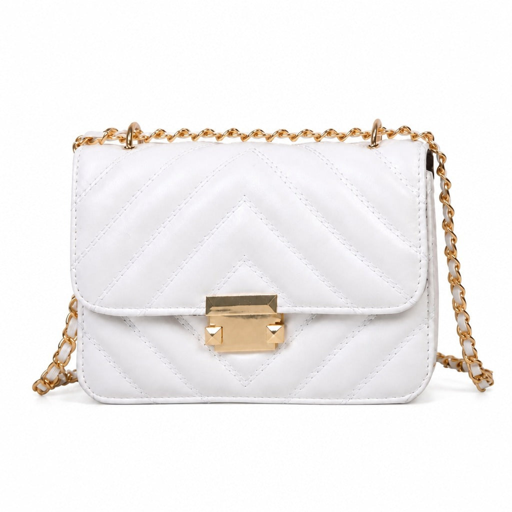 Shoulder Bag with Gold Chain — White studio