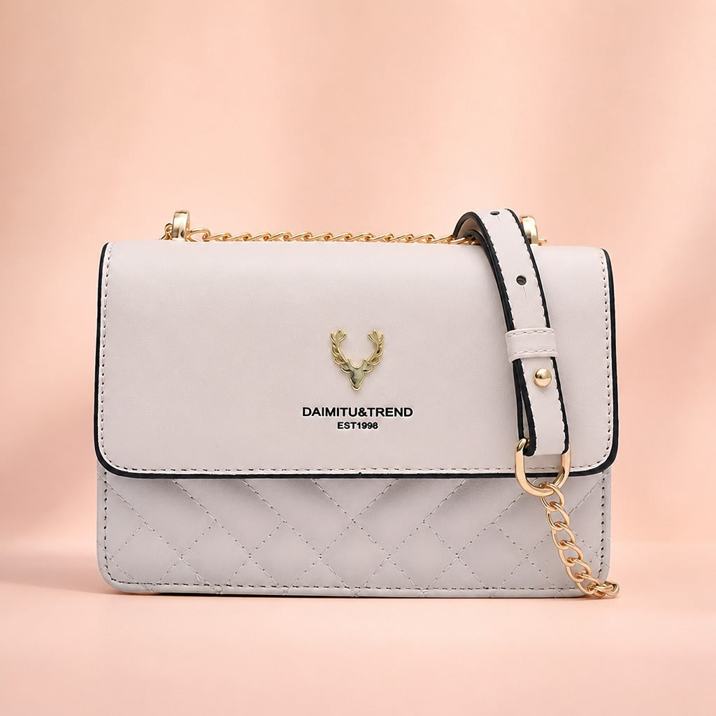 Gold Chain Shoulder Bag — White blush