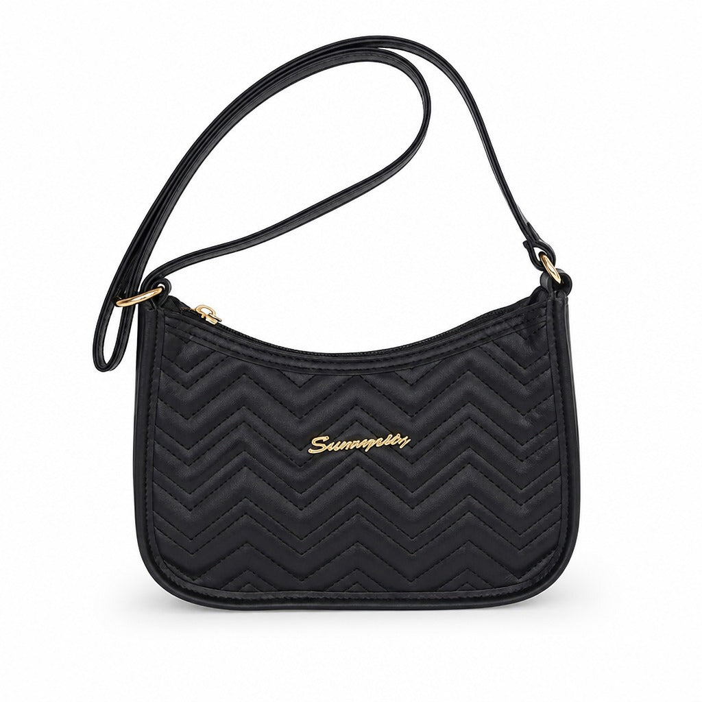 Korean Leather Shoulder Bag — Wave Black