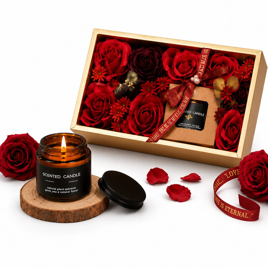 Aroma Candle Gift Set — Red Rose — white studio