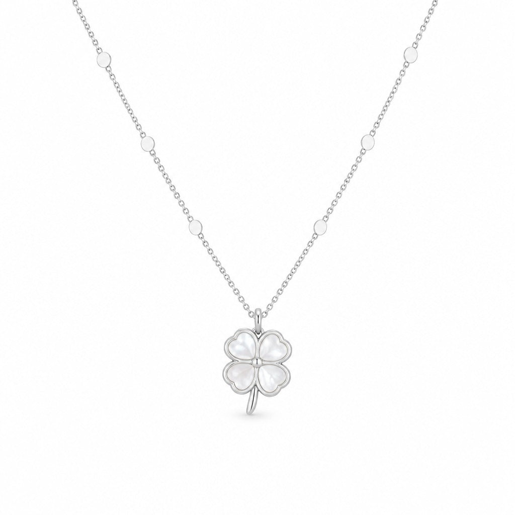 Charming Clover Silver Necklace — white