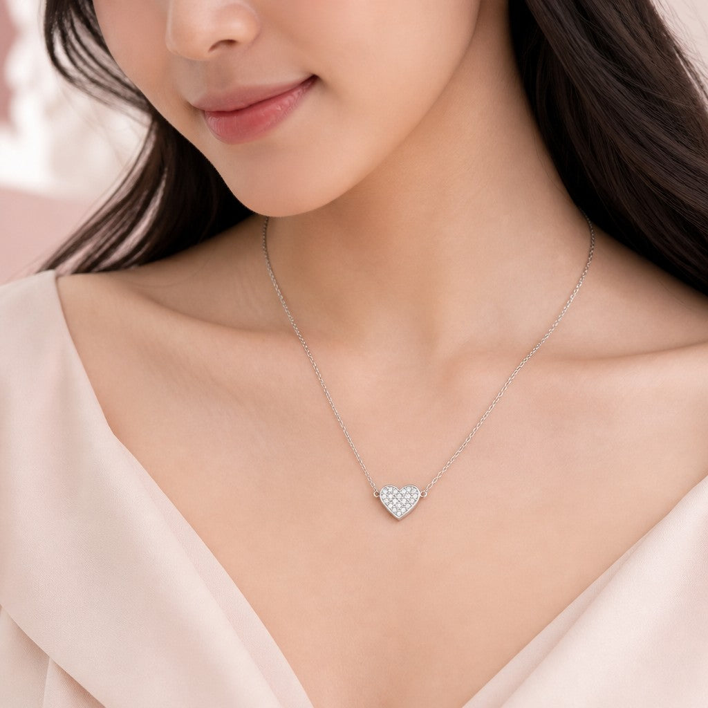 Dancing Crystal Heart Pendant Necklace — on model