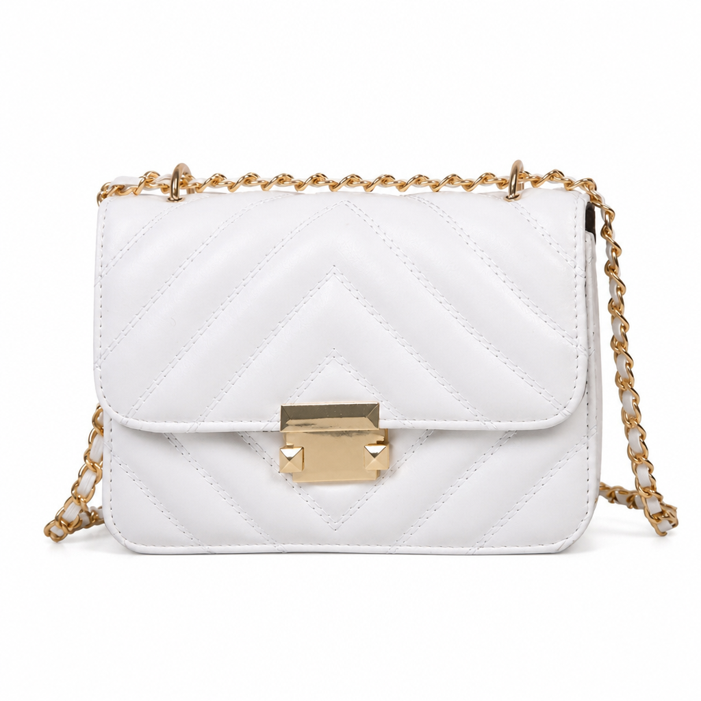 Shoulder Bag with Gold Chain — White