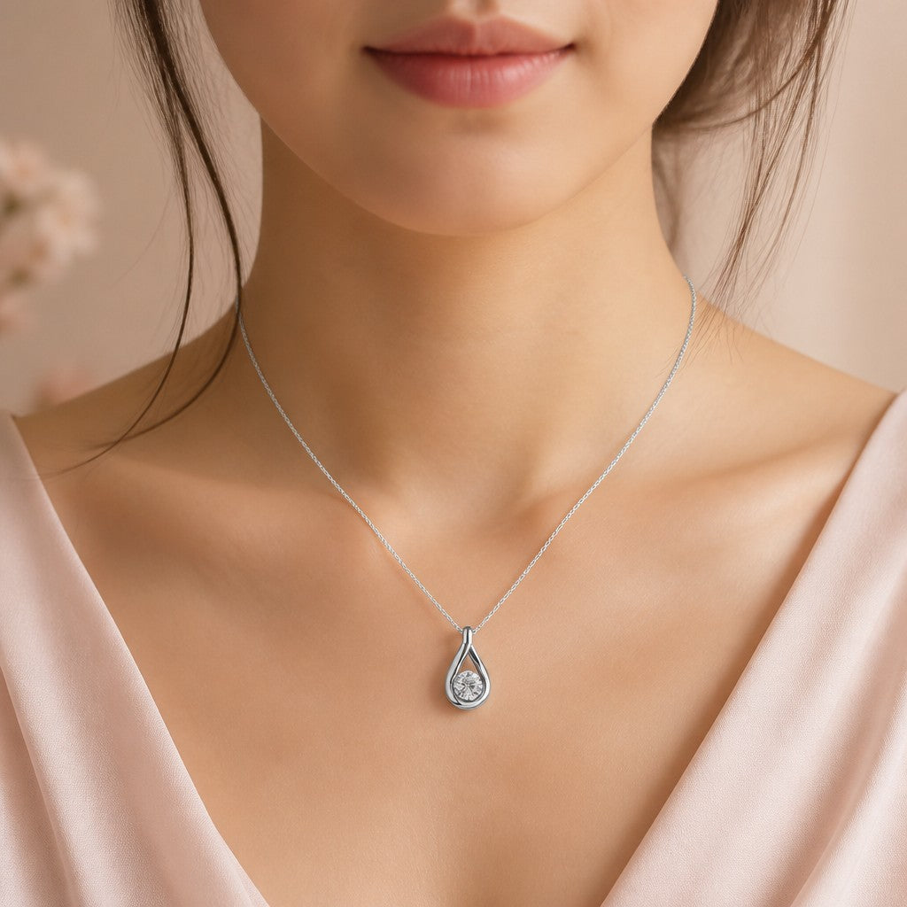 Mermaid Tears Silver Necklace — on model