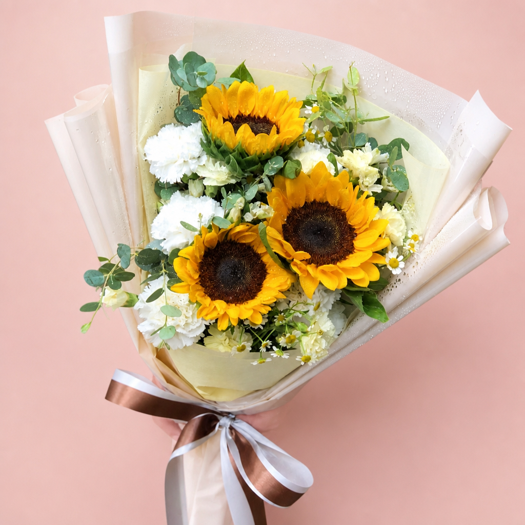 Sunny Glow Bouquet blush background