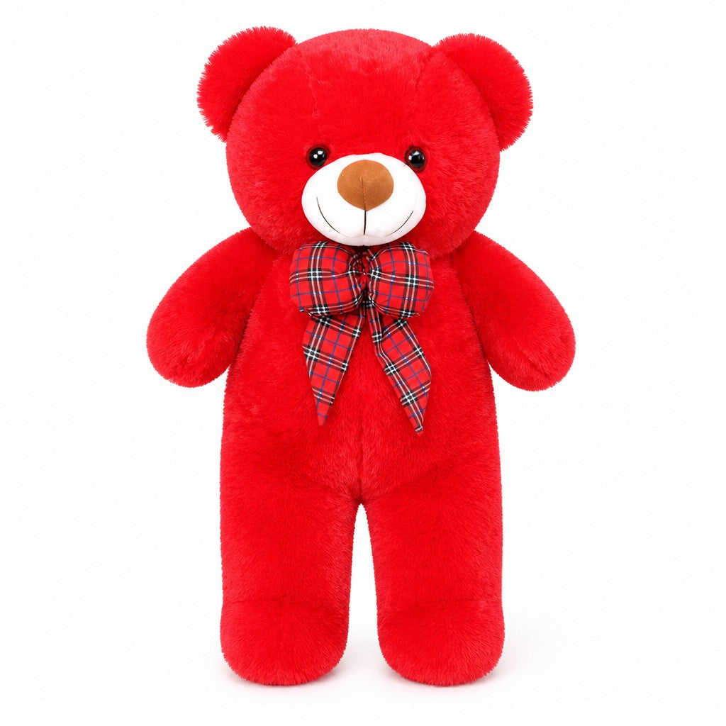 Giant Tartan Bow Teddy Bear — Red