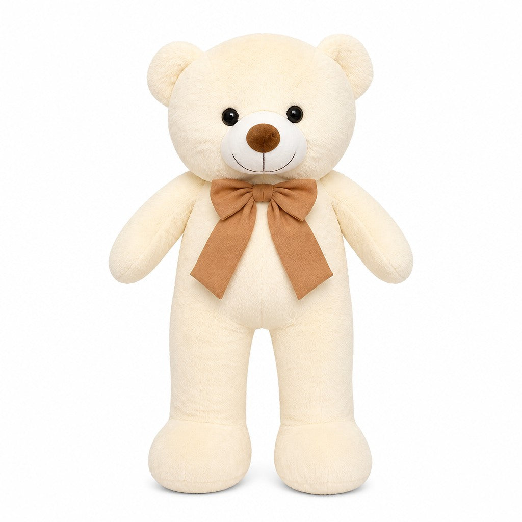 Giant Plush Teddy Bear with Bow — Cream