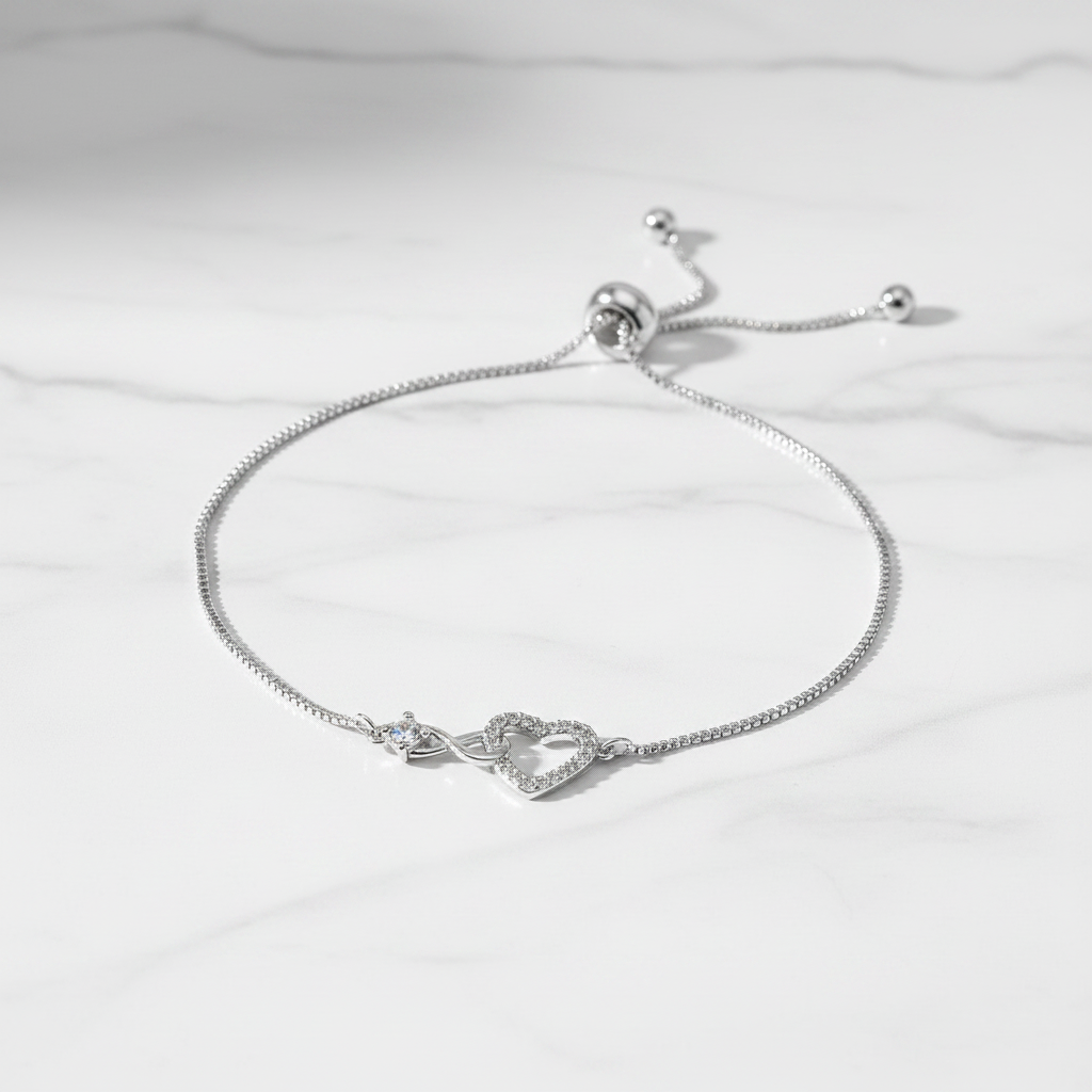 Silver bracelet on white marble