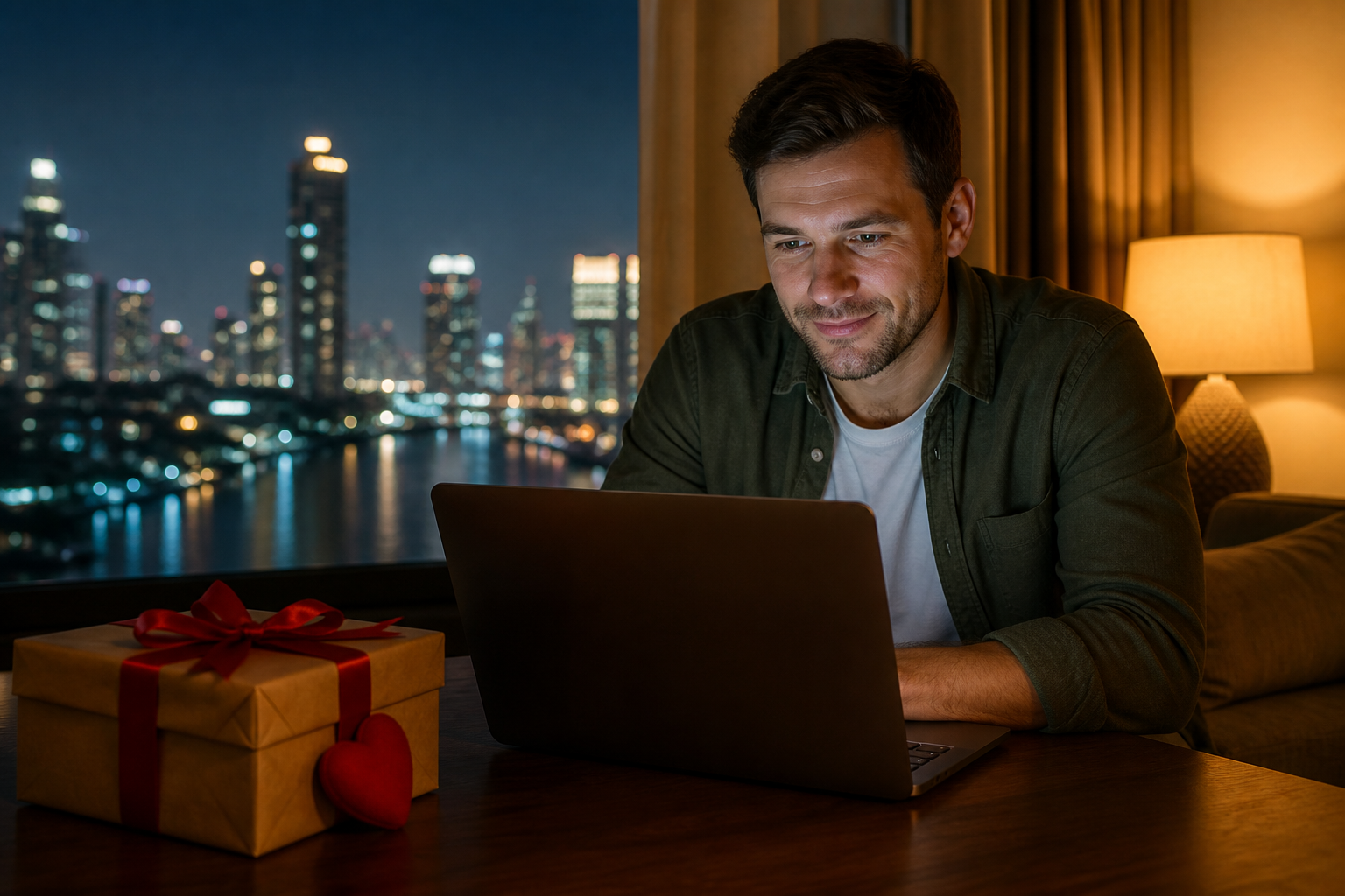 Man abroad planning a thoughtful gift for his girlfriend in Thailand