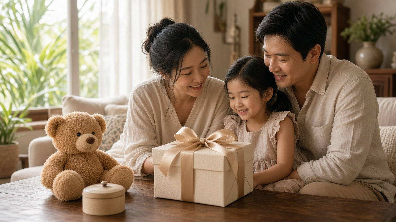 Family gift box with plush and keepsake ready for delivery in Thailand