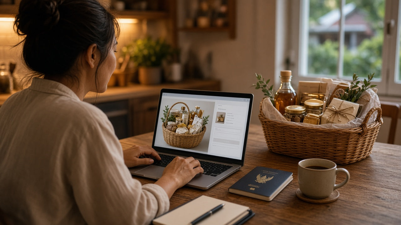 Person abroad ordering a care gift for family in Thailand