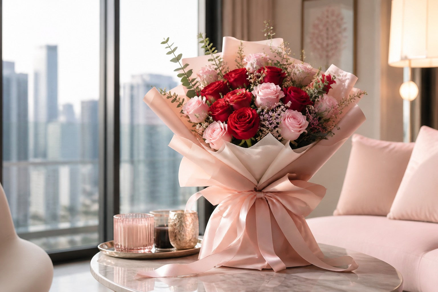 Bouquet of roses ready for flower delivery in Thailand from abroad