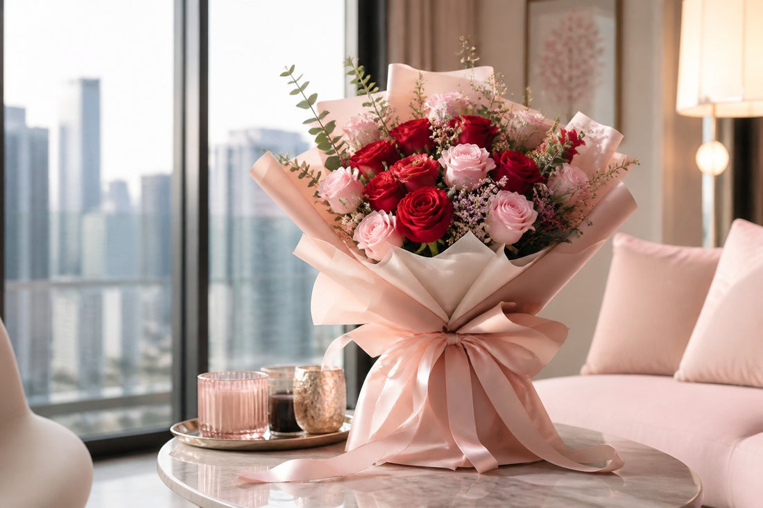 Bouquet of roses ready for flower delivery in Thailand from abroad