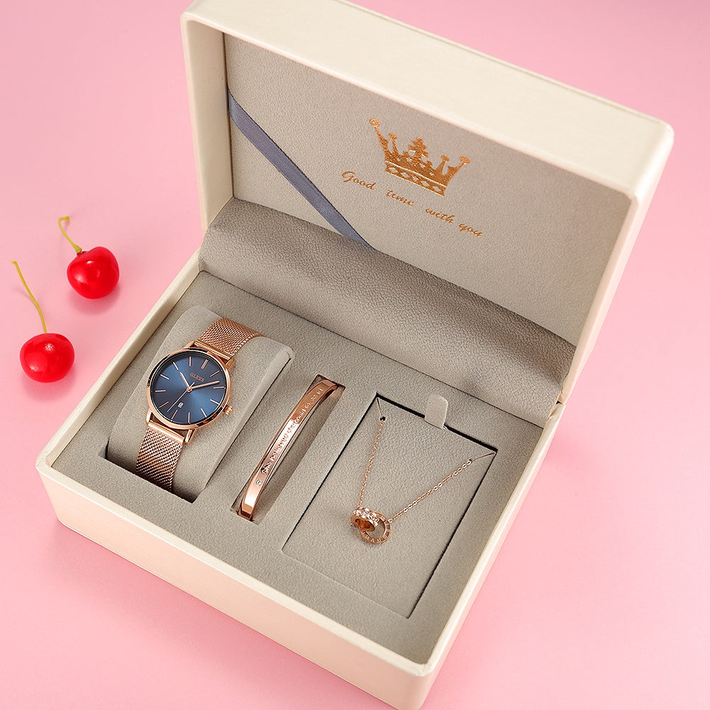 OLEVS Stainless Steel Women's Watch — Midnight Rose Mesh