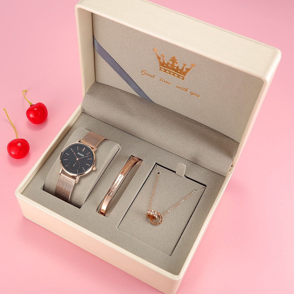OLEVS Stainless Steel Women's Watch — Noir Rose Mesh