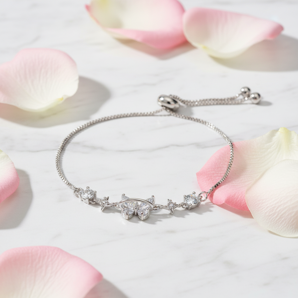 Butterfly bracelet marble with rose petals