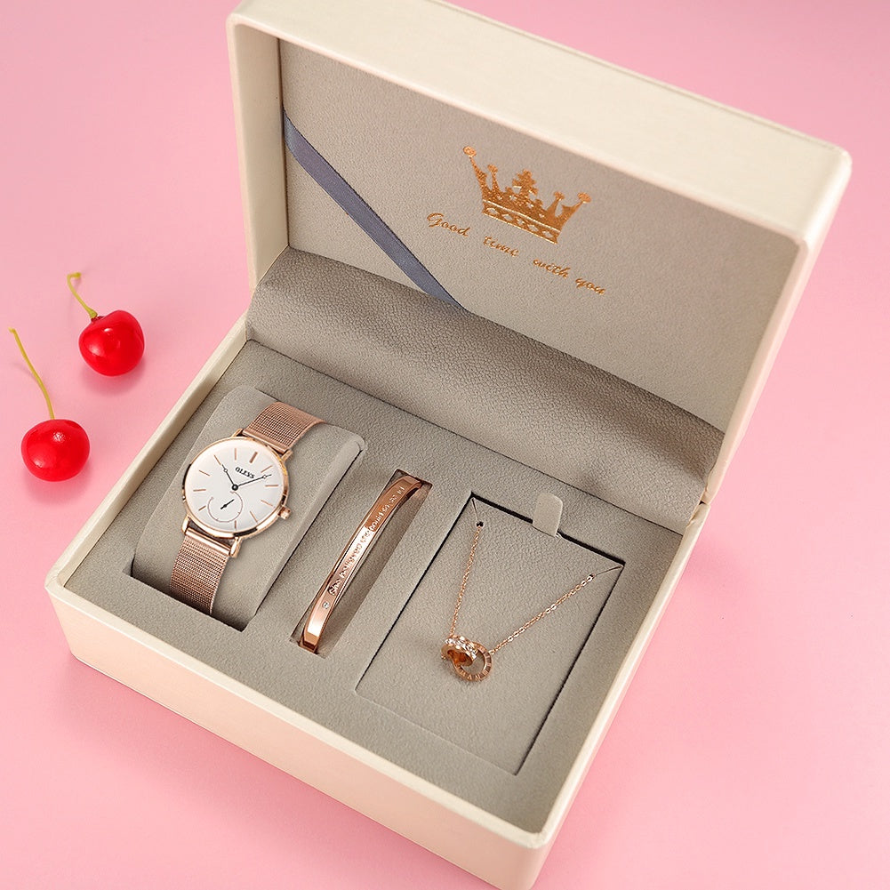 OLEVS Stainless Steel Women's Watch — Ivory Petite Mesh