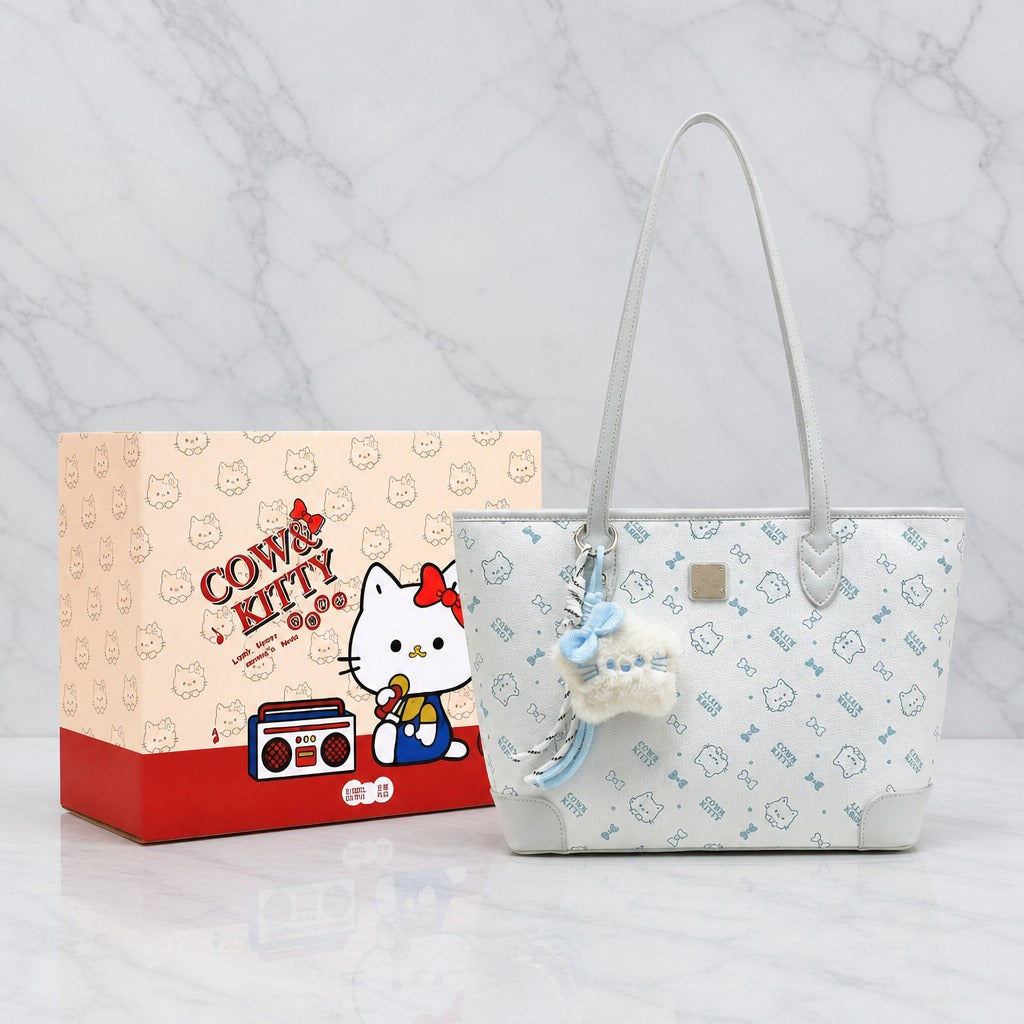 Cow & Kitty Pink Tote Bag — Blue marble