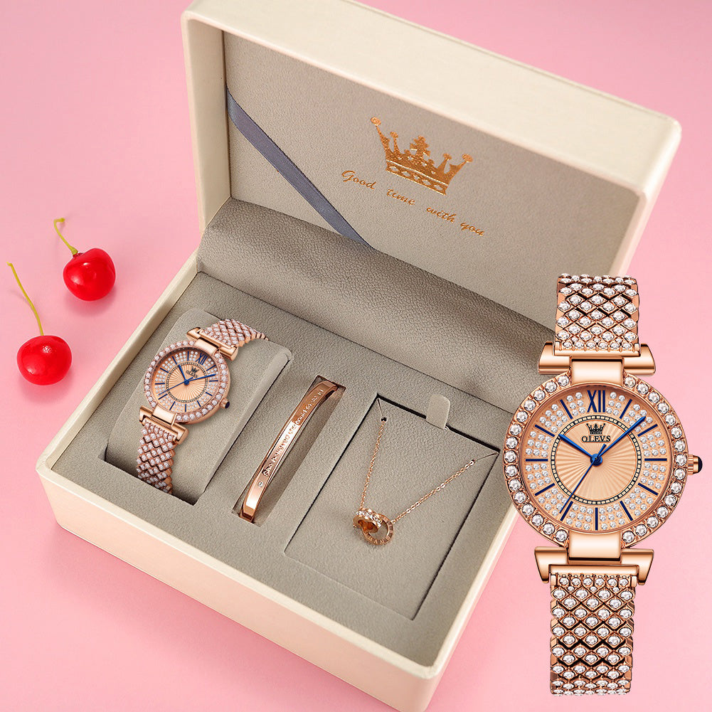 OLEVS Stainless Steel Women's Watch — Sparkle Lattice Rose