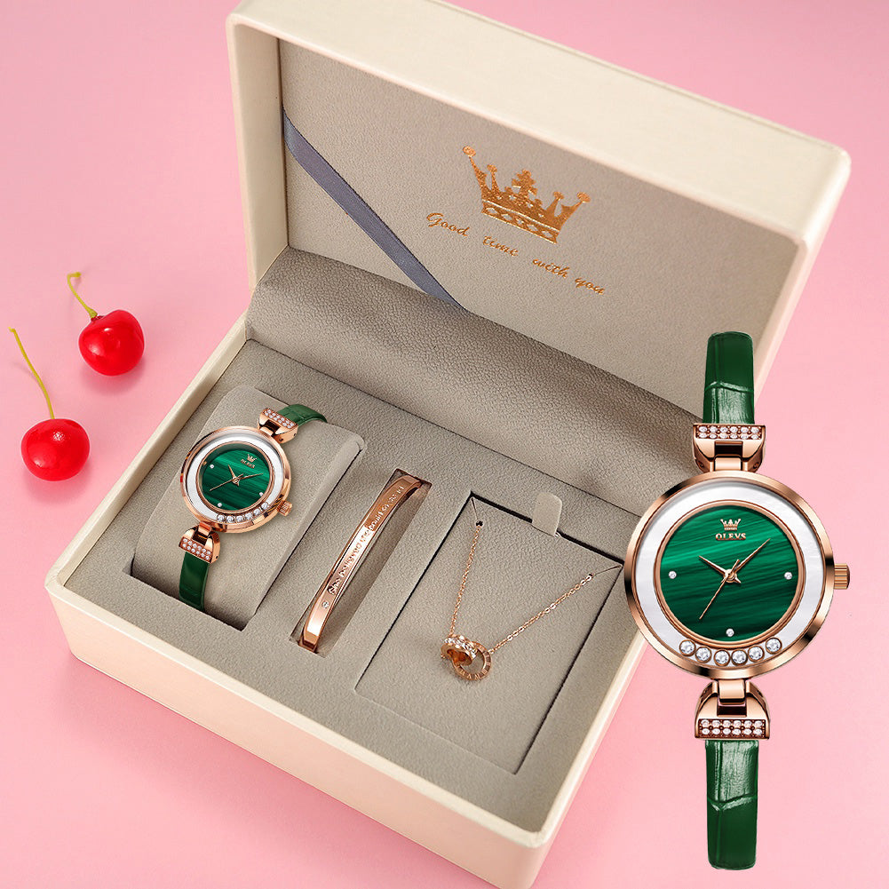 OLEVS Stainless Steel Women's Watch — Forest Emerald Crystal