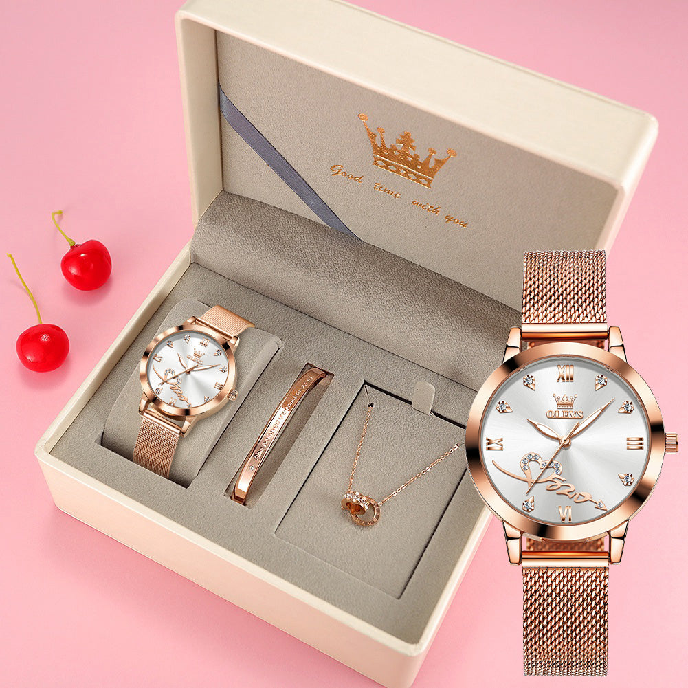OLEVS Stainless Steel Women's Watch — Crystal Heart Radiance