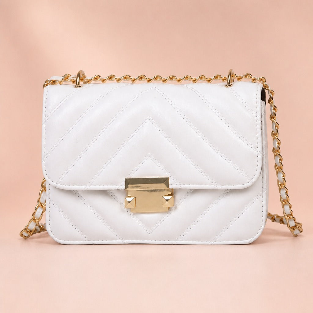 Shoulder Bag with Gold Chain — White blush