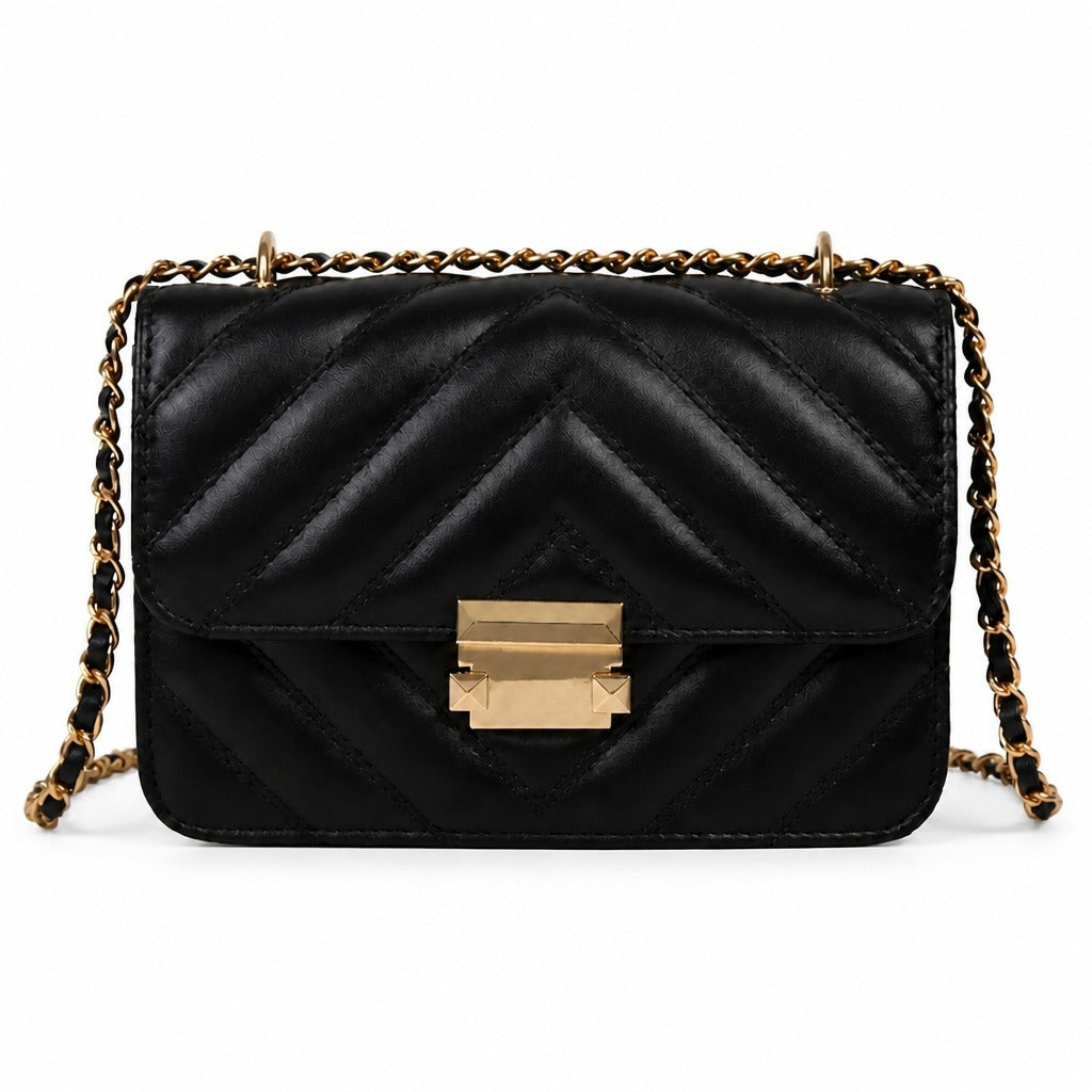 Shoulder Bag with Gold Chain — Black studio