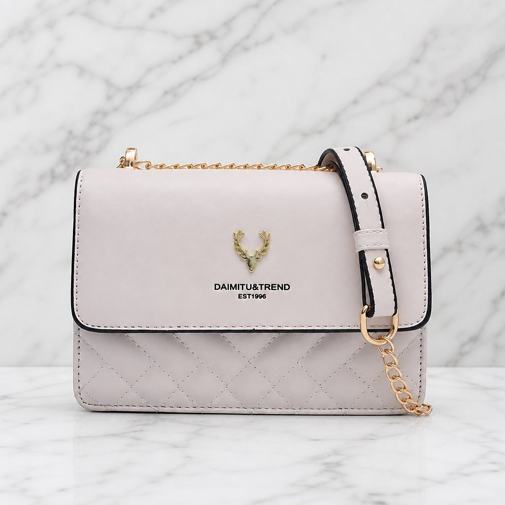 Gold Chain Shoulder Bag — White marble