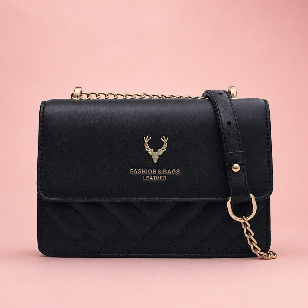 Gold Chain Shoulder Bag — Black blush