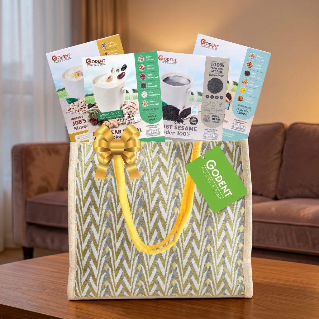 Golden Wellness Gift Set, Giftset S, on a coffee table in a calm living room in warm evening light
