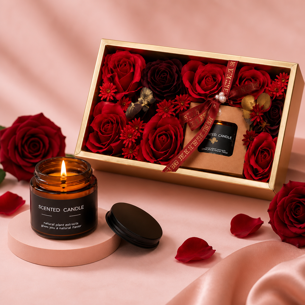 Aroma Candle Gift Set — Red Rose — blush
