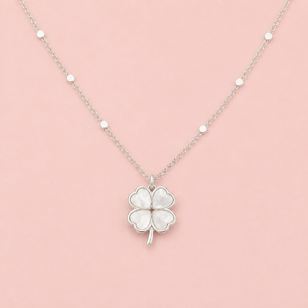 Charming Clover Silver Necklace — blush