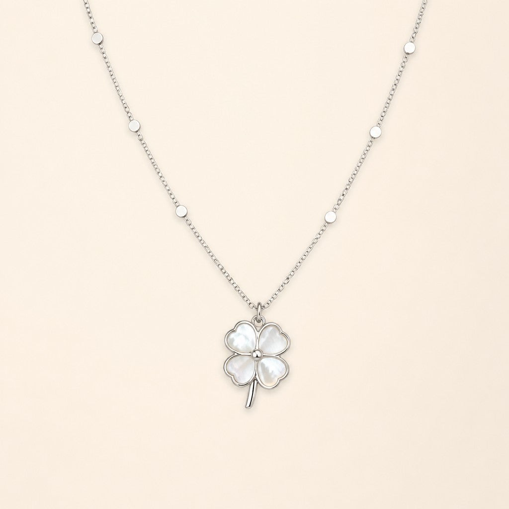 Charming Clover Silver Necklace — cream