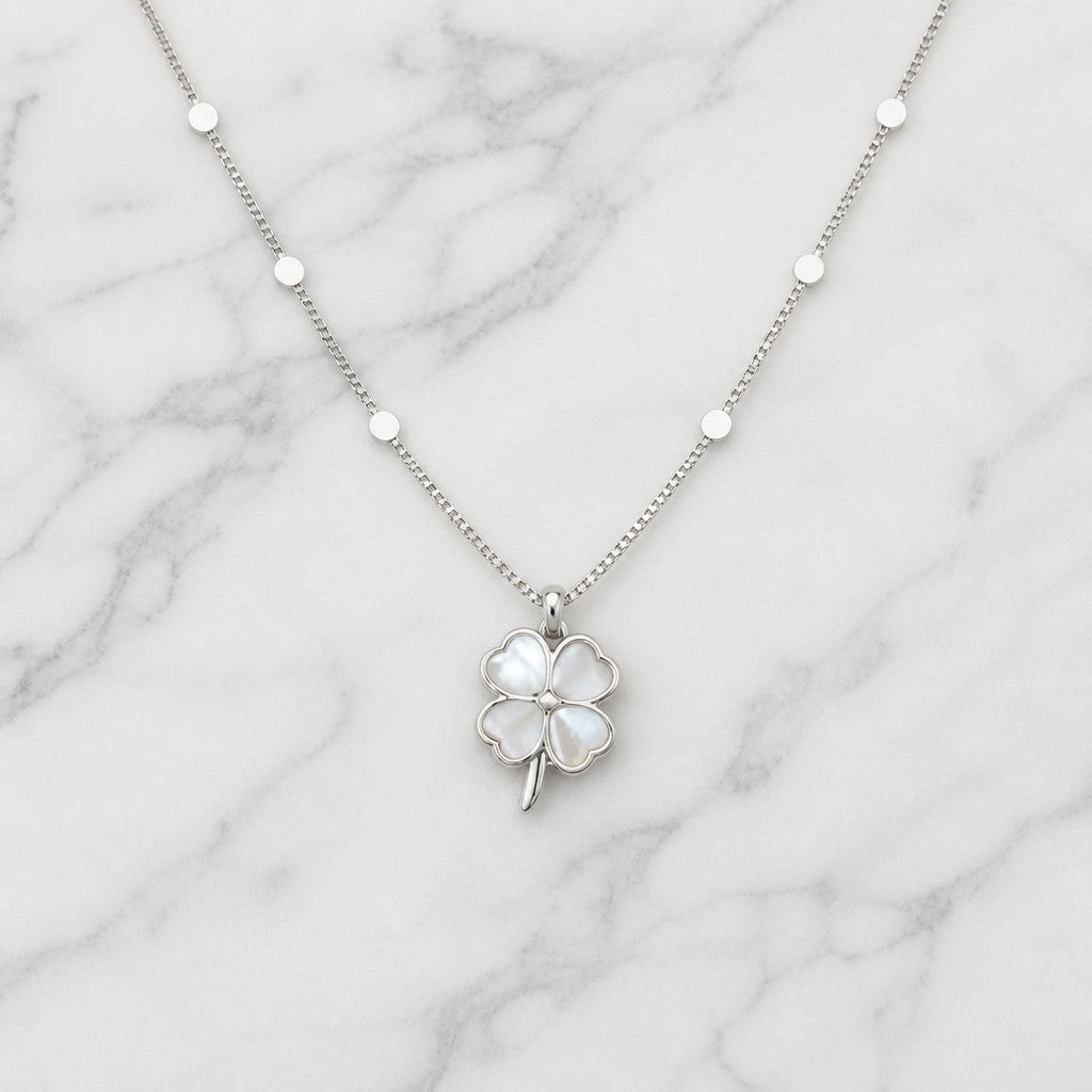 Charming Clover Silver Necklace — marble