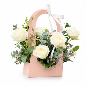 Creamy Bliss Floral Basket with White Roses