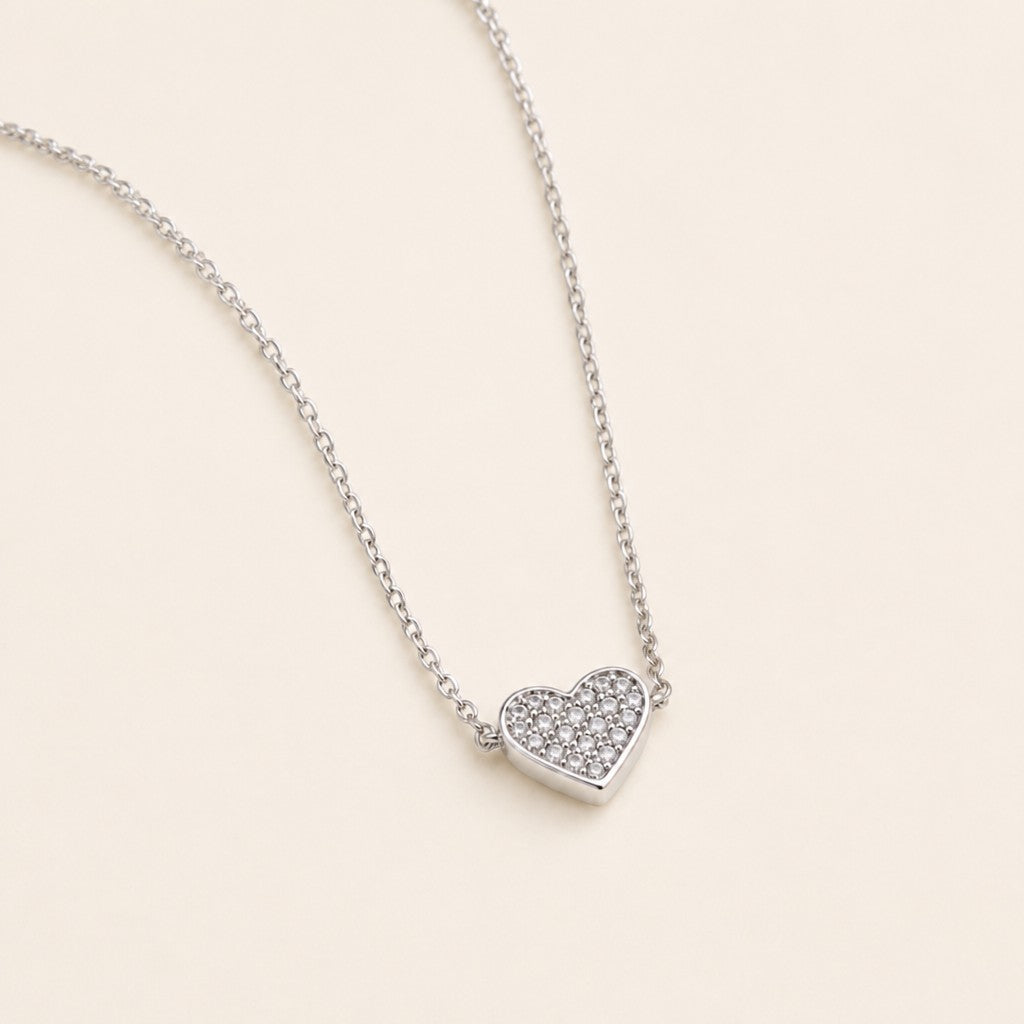 Dancing Crystal Heart Pendant Necklace — cream