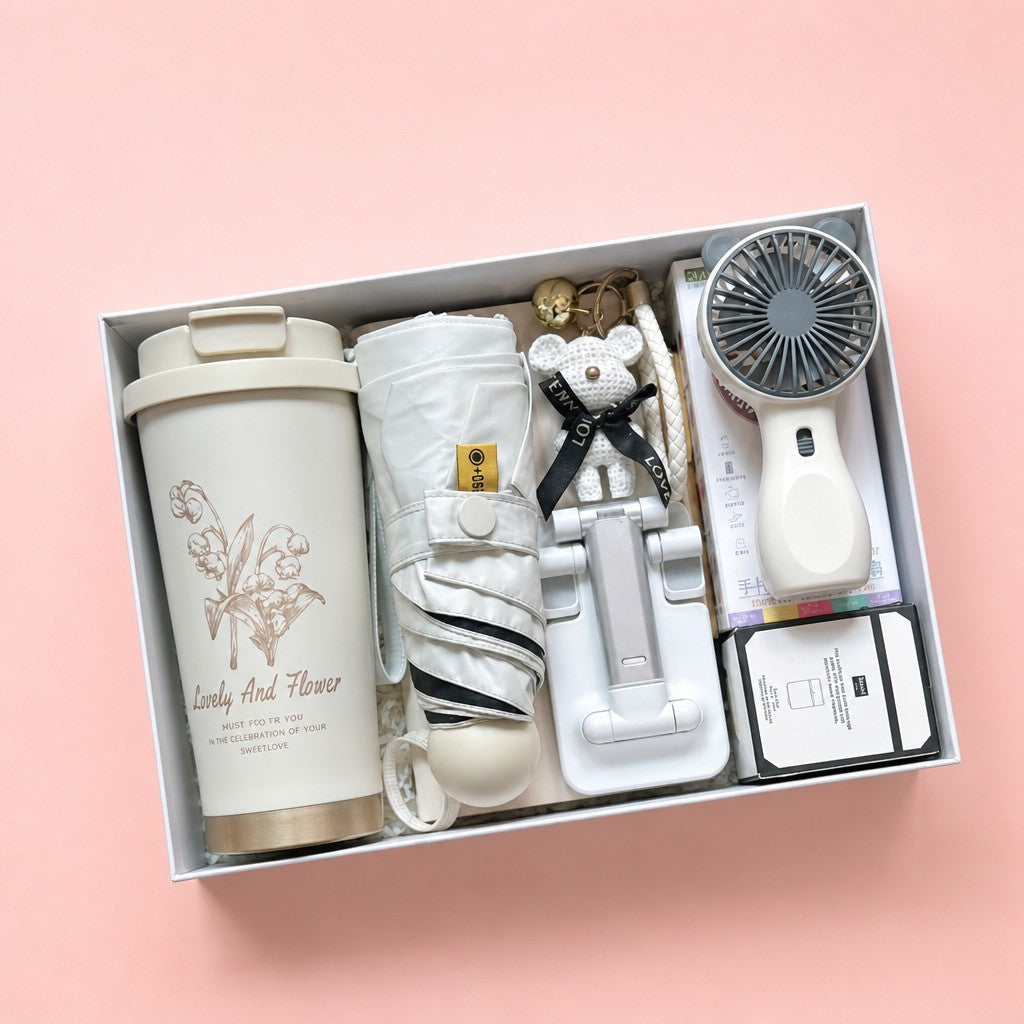 Hamper with Everyday Essentials includes — blush