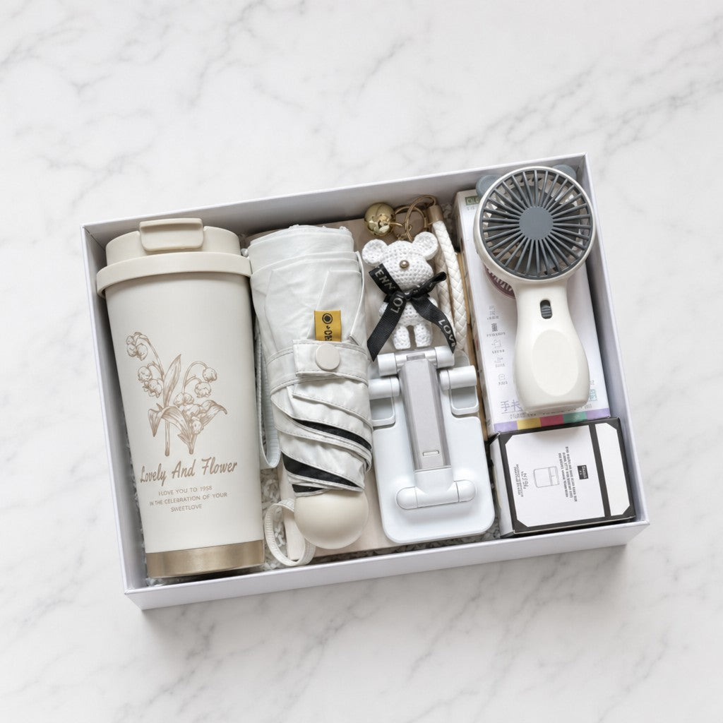 Hamper with Everyday Essentials includes — marble