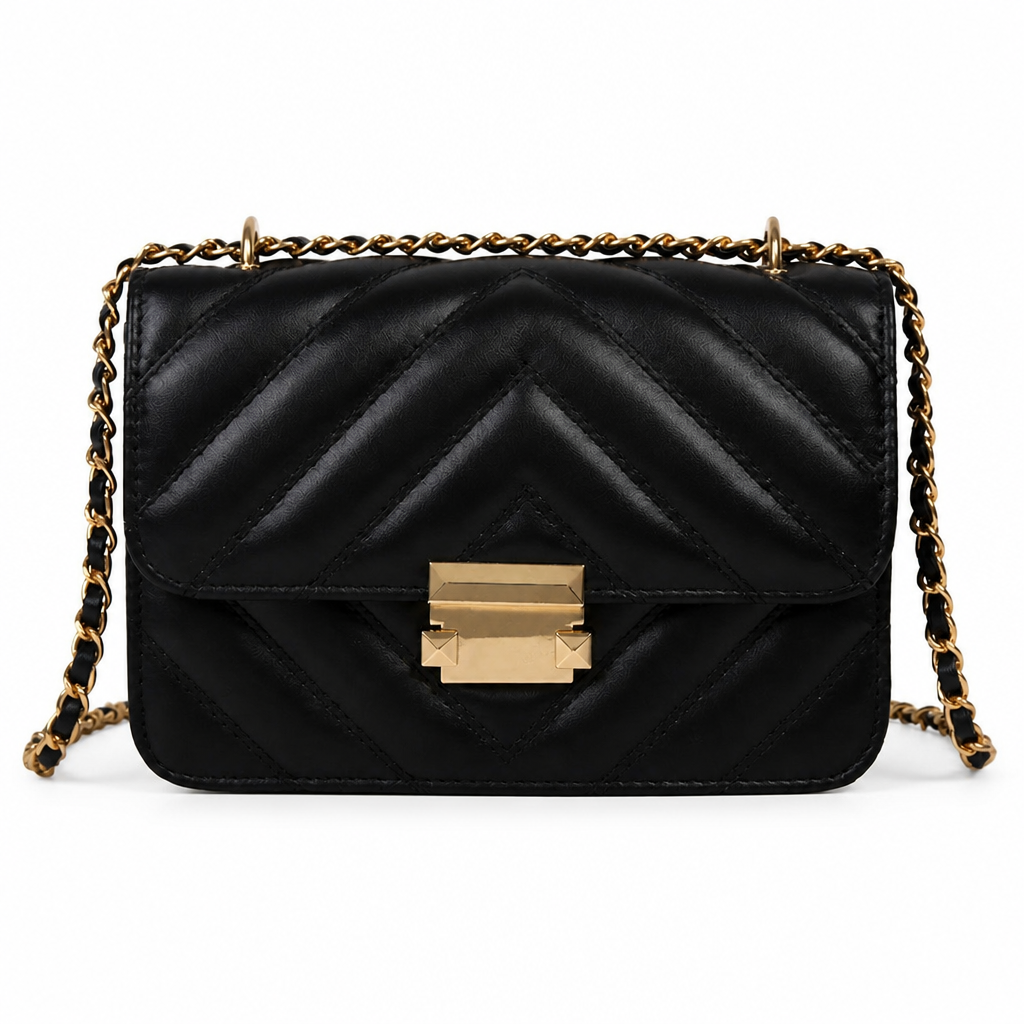 Shoulder Bag with Gold Chain — Black