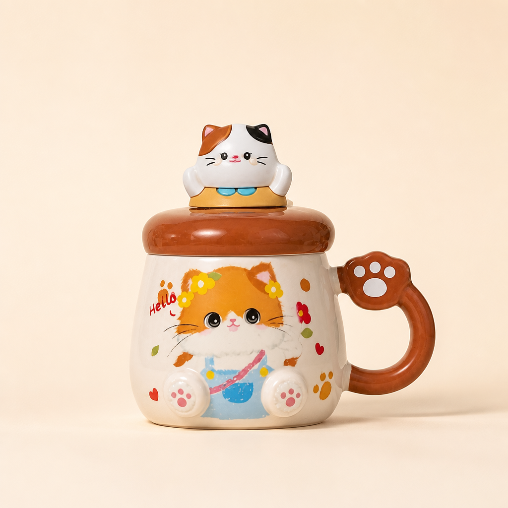 Cat Ceramic Mug — cream