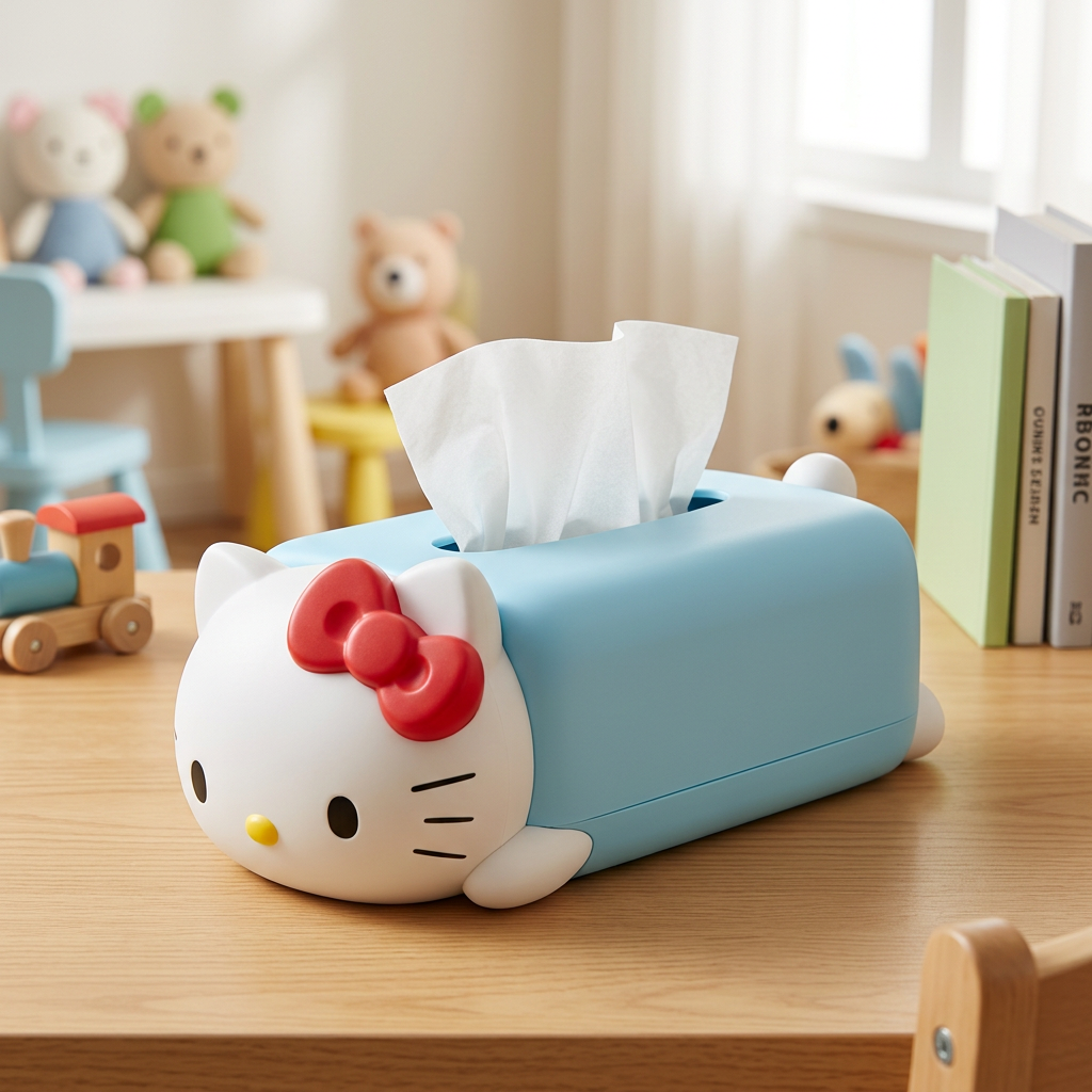 Cute Cat Tissue Cover on a child's room desk