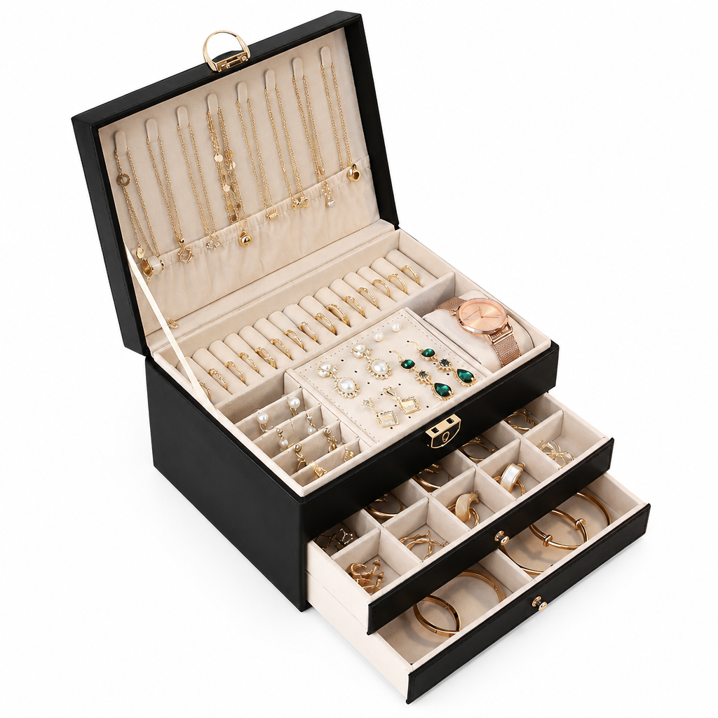 Jewellery Organiser Box — A Tier Black
