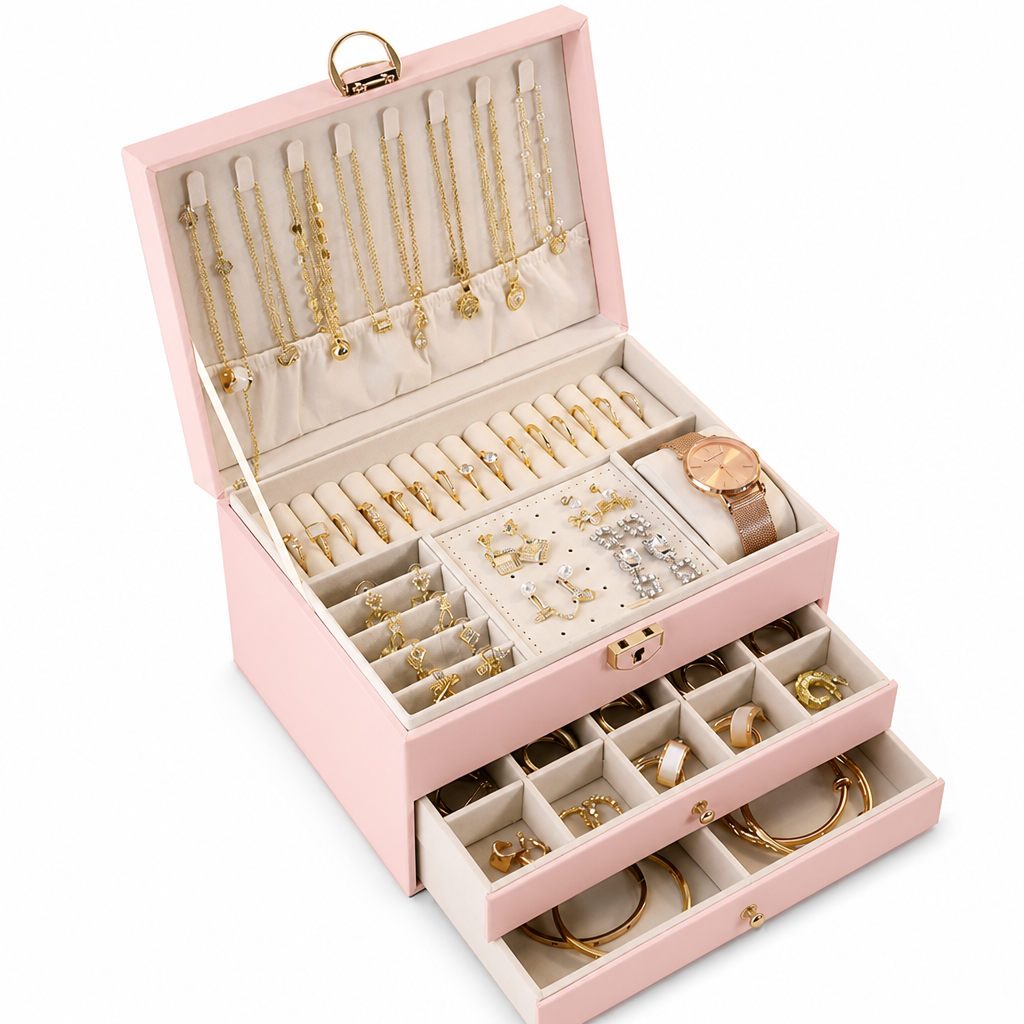 Jewellery Organiser Box — A Tier Pink