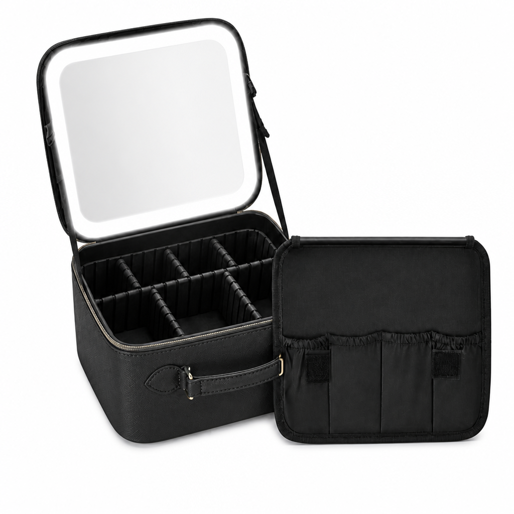 LED Mirror Portable Makeup Case — Black