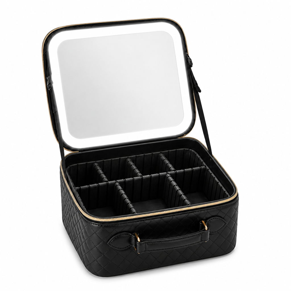 LED Mirror Portable Makeup Case — Diamond Black