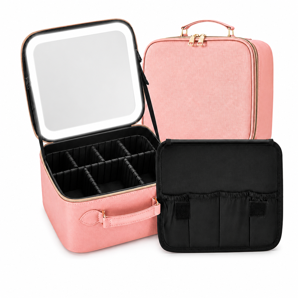 LED Mirror Portable Makeup Case — Diamond Pink