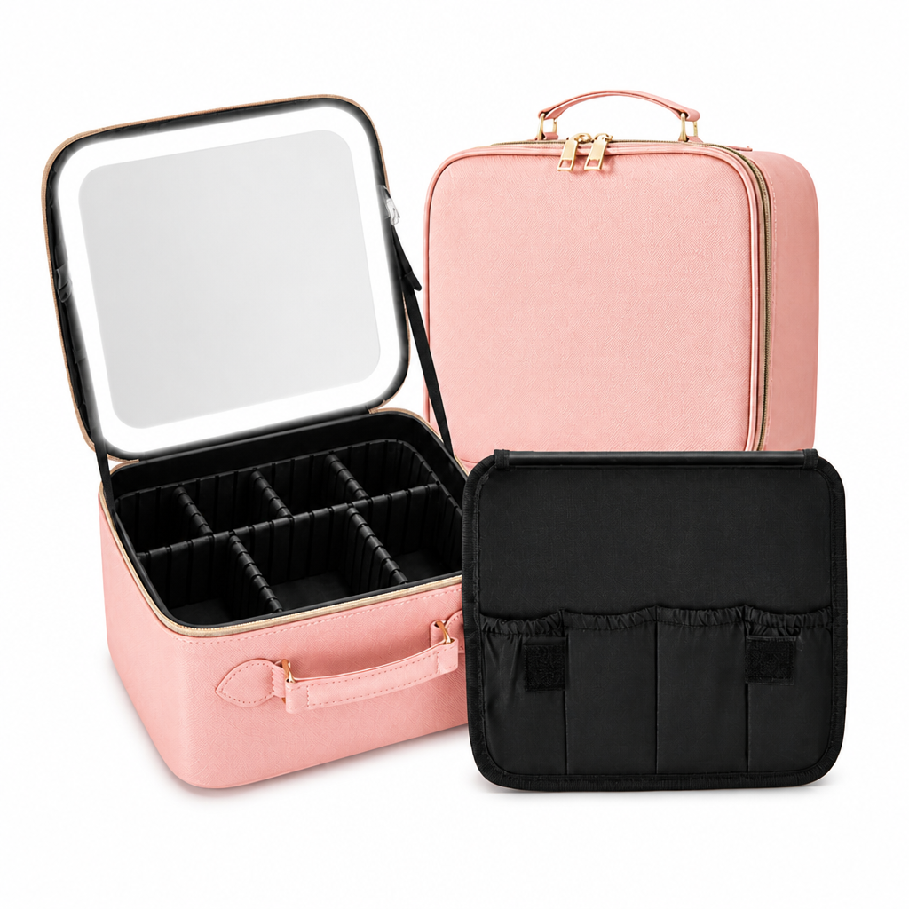 LED Mirror Portable Makeup Case — White