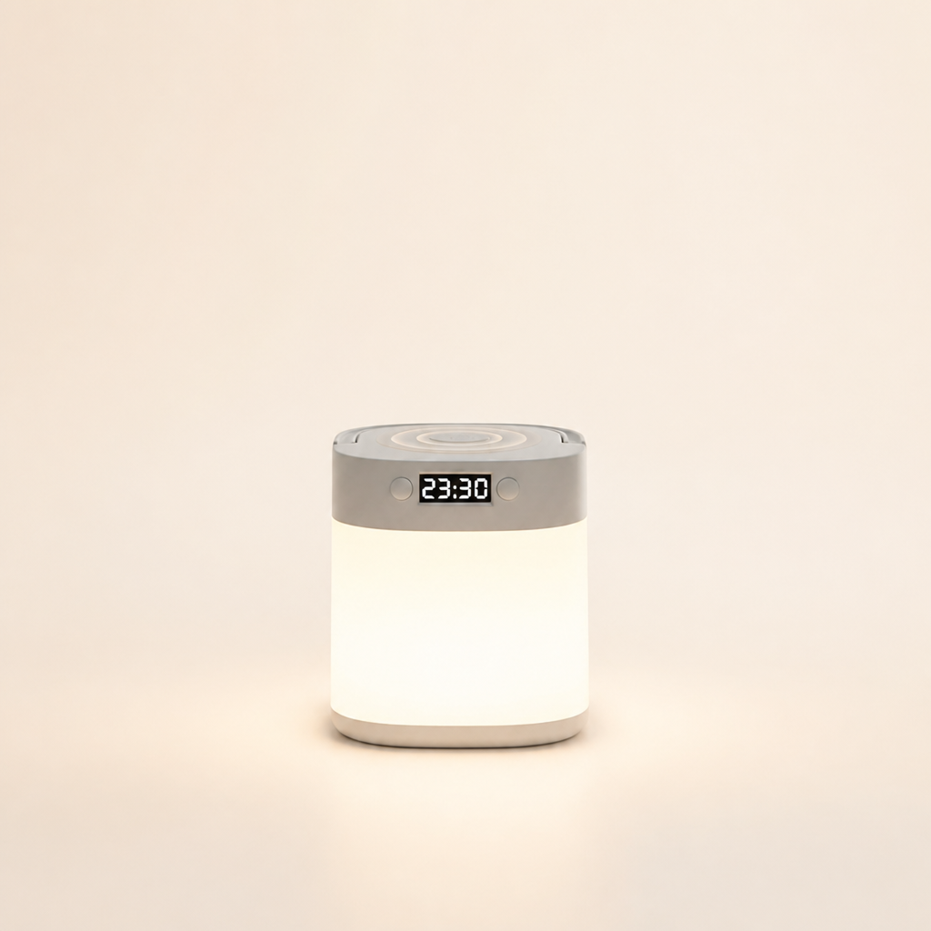 Touch Bedside Lamp with Clock — cream